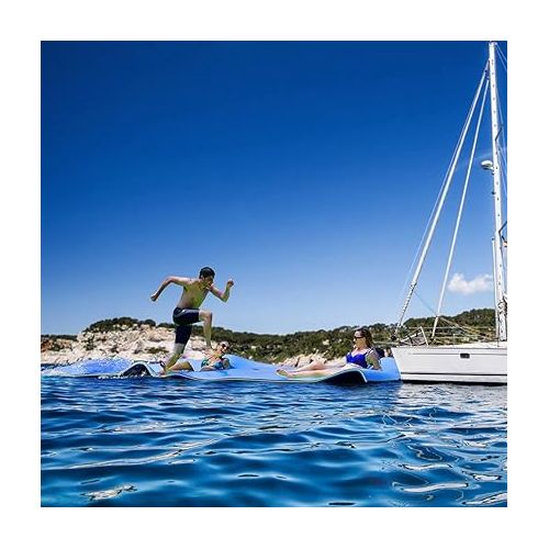  GYMAX Floating Water Mat, 12' x 6' Foam Water Floating Pad with Safe Bungee Tether and Storage Straps, 3-Layer XPE Foam Floating Island for Pool Lake River Outdoor Water Activities