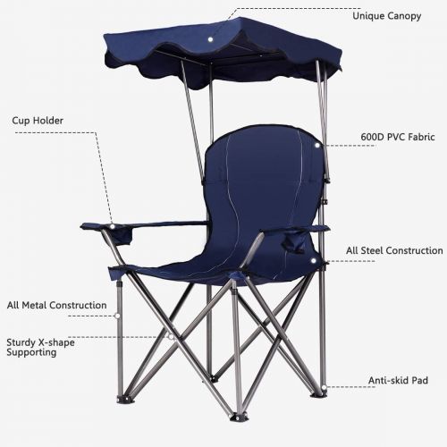  GYMAX Canopy Chair, Portable Folding Beach Chair Picnic Chair with Canopy Two Cup Holders and Carry Bag, for Outdoor Beach Camp Park Patio