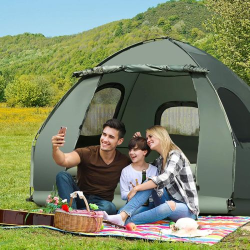  GYMAX Camping Tent Cot, Folding Tent Combo with Air Mattress & Sleeping Bag, Off-Ground Tent Shelter with Carry Bag for Hiking, Camping, Picnic Outdoor Activities