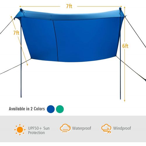  GYMAX Family Beach Tent, UPF50+ Portable Sunshade Shelter with Ground Pegs, Aluminum Poles & Carry Bag, Pop Up Canopy for Beach Picnic Camping Outdoor Activities (Blue, 10)