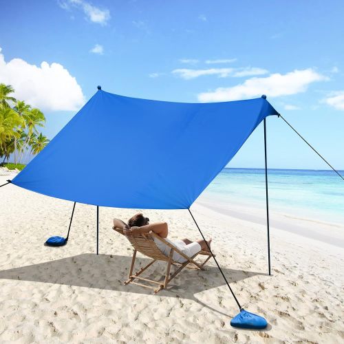  GYMAX Family Beach Tent, UPF50+ Portable Sunshade Shelter with Ground Pegs, Aluminum Poles & Carry Bag, Pop Up Canopy for Beach Picnic Camping Outdoor Activities (Blue, 10)