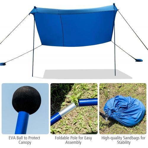  GYMAX Family Beach Tent, UPF50+ Portable Sunshade Shelter with Ground Pegs, Aluminum Poles & Carry Bag, Pop Up Canopy for Beach Picnic Camping Outdoor Activities (Blue, 10)