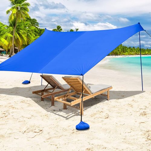  GYMAX Family Beach Tent, UPF50+ Portable Sunshade Shelter with Ground Pegs, Aluminum Poles & Carry Bag, Pop Up Canopy for Beach Picnic Camping Outdoor Activities (Blue, 10)