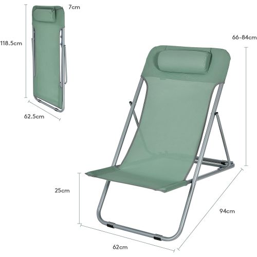  GYMAX Folding Beach Chair Set of 2, 3-Position Adjustable Camping Chair with Headrest & Non-Slip Foot Pad, Portable Lightweight Patio Poolside Chair for Indoor/Outdoor (2, Green)