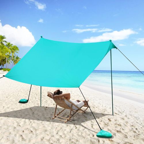  GYMAX Family Beach Tent, UPF50+ Portable Sunshade Shelter with Ground Pegs, Aluminum Poles & Carry Bag, Pop Up Canopy for Beach Picnic Camping Outdoor Activities (Green, 10)
