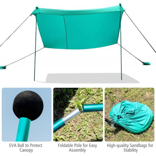  GYMAX Family Beach Tent, UPF50+ Portable Sunshade Shelter with Ground Pegs, Aluminum Poles & Carry Bag, Pop Up Canopy for Beach Picnic Camping Outdoor Activities (Green, 10)