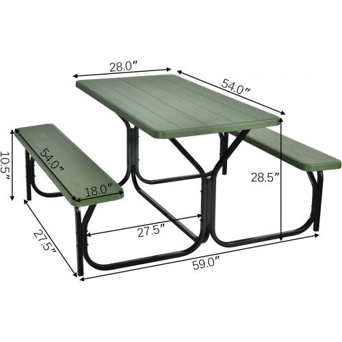  Gymax Picnic Table, Camping Picnic Tables Bench Set for Outside Backyard Garden Patio Dining Party