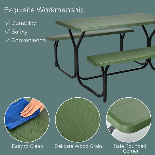  Gymax Picnic Table, Camping Picnic Tables Bench Set for Outside Backyard Garden Patio Dining Party