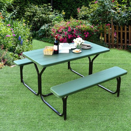  Gymax Picnic Table, Camping Picnic Tables Bench Set for Outside Backyard Garden Patio Dining Party