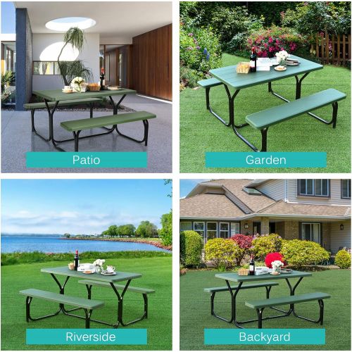  Gymax Picnic Table, Camping Picnic Tables Bench Set for Outside Backyard Garden Patio Dining Party