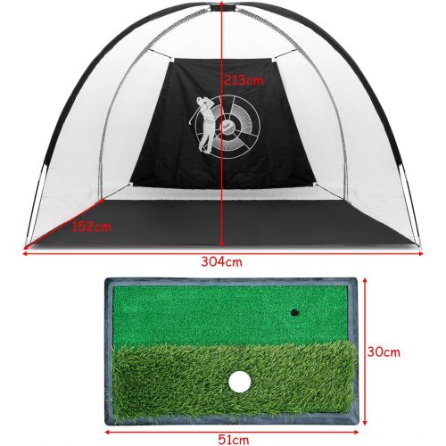  GYMAX Golf Net, Golf Driving Hitting Net Portable Training Mat with Target Sheet, Two Side Barrier and Free Bag, Golf Practice Net for Indoor and Outdoor