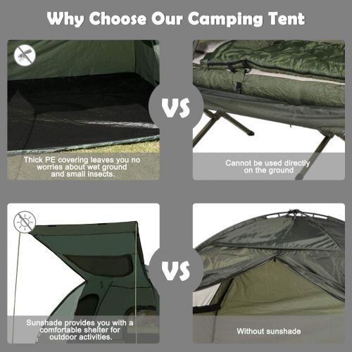  [아마존베스트]GYMAX Camping Tent Cot, Folding Portable Tent Combo with Air Mattress & Sleeping Bag, Waterproof Shelter Off-Ground Tent Set with Carry Bag for Hiking, Camping, Picnic Outdoor Acti