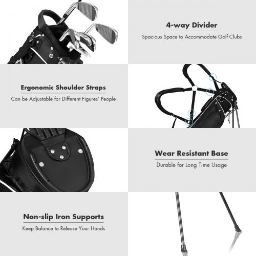  GYMAX Golf Stand Bag, Lightweight Stand Bag with 3 Way & 4 Pocket, Organized Easy-Storage Stand Bag