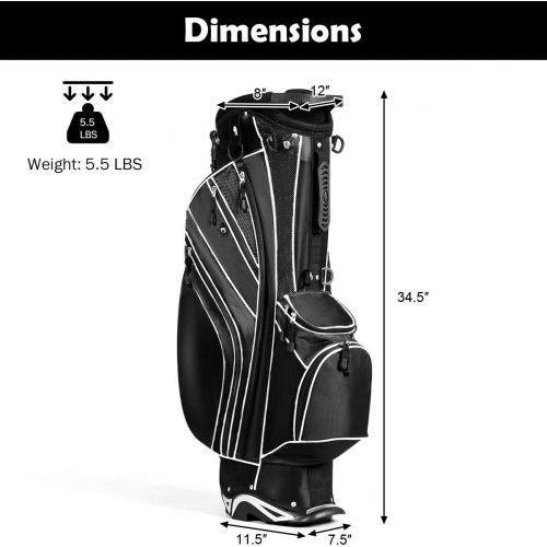  GYMAX Golf Stand Bag, 6 Way Divider Golf Carry Bag with Straps Lightweight Portable
