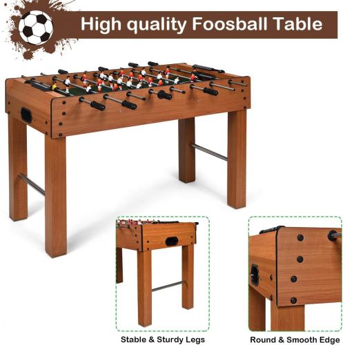  GYMAX 48 Foosball Table, Indoor Soccer Wood Game Table w/ 2 Balls, Competition Sized & Multi Person Table Soccer for Adults, Home, Game Room