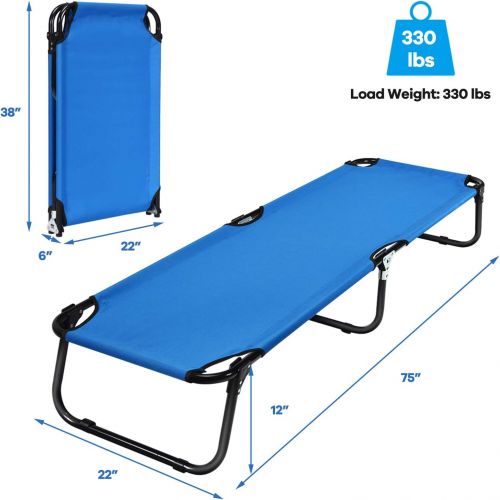  GYMAX Folding Camping Cot, Portable Indoor Outdoor Bed for Adults, Easy Set up Military Sleeping Cot for Travel Adventure Picnic Camping Hiking Patio Yard (Blue)