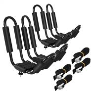 GYMAX 2Pairs Universal Kayak Roof Rack, J-Bar Roof Top Carrier with Straps, Foam Pad & Buckles, Mount Crossbar on SUV Van Car for SUP, Boat, Kayak, Canoes, Ski Board