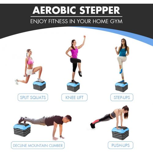  Gymax High Step Aerobic Platform, Cardio Fitness Exercise Stepper, Aerobic Stepper wRisers