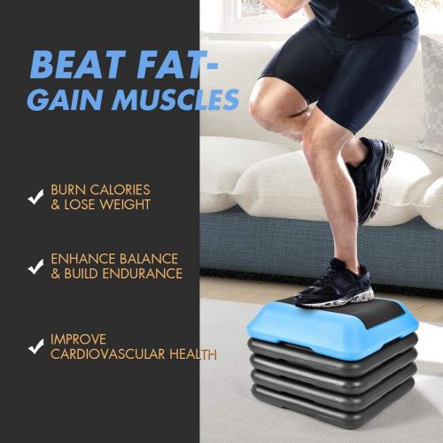  Gymax High Step Aerobic Platform, Cardio Fitness Exercise Stepper, Aerobic Stepper wRisers