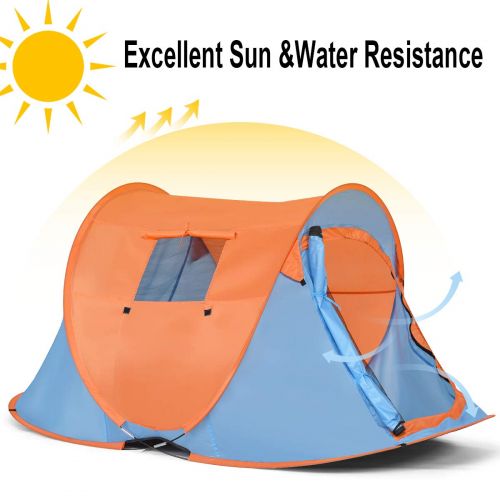  GYMAX Pop-up Tent, Portable Automatic Pop-up Tent Instant Beach Tent with Water Resistant & UV Protection Sun Shelter & Carry Bag, for Family Camping