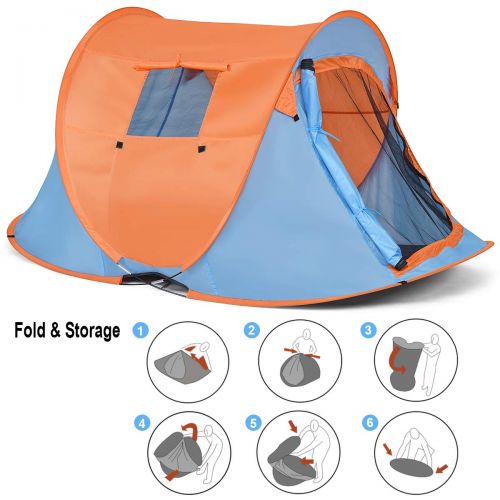  GYMAX Pop-up Tent, Portable Automatic Pop-up Tent Instant Beach Tent with Water Resistant & UV Protection Sun Shelter & Carry Bag, for Family Camping