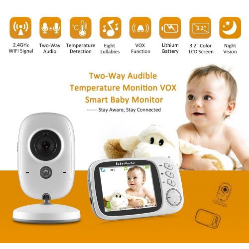  GYOBY Video Baby Monitor with Camera, 3.2 LCD Display, Infrared Night Vision, Two Way Talk-Back System, Temperature Monitoring, Lullabies, Long Range and High Capacity Battery.