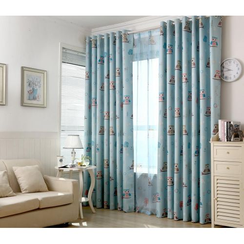  GYROHOME Blackout Grommet Top Cartoon Curtains For Family Children Kids Teens Used In Bedroom,Living Room Sold As 2 Panels (52Wx84Lx2 Panels, Owl-Blue)