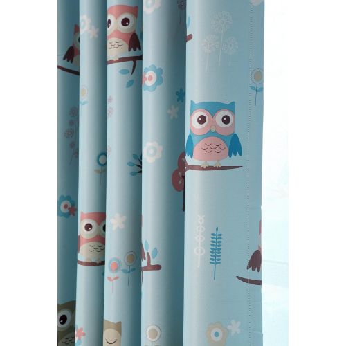  GYROHOME Blackout Grommet Top Cartoon Curtains For Family Children Kids Teens Used In Bedroom,Living Room Sold As 2 Panels (52Wx84Lx2 Panels, Owl-Blue)