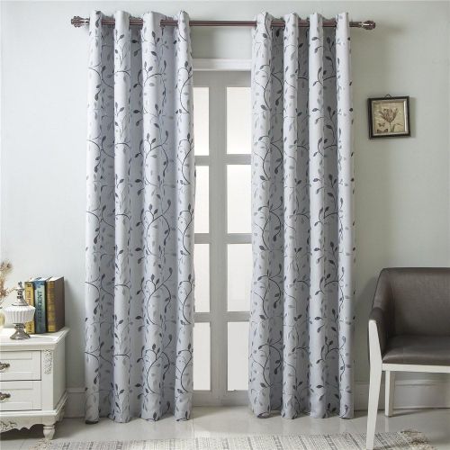  GYROHOME Floral Blackout Curtain Grommet Top Thermal Insulated Room Darkening Engery Saving Drape Noise Reducing No Formaldehyde,Sold in Pair(2 Panels)