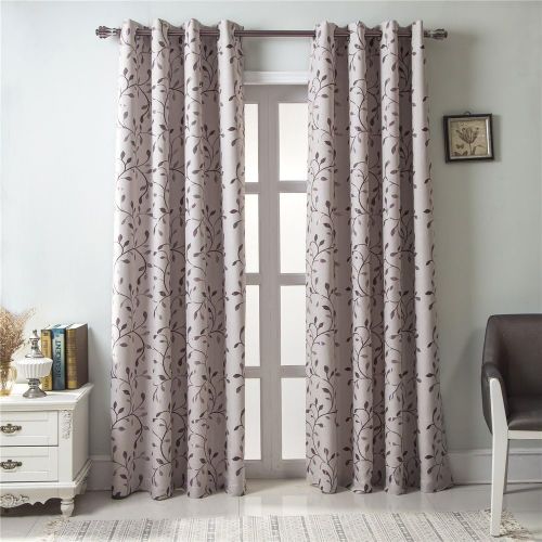  GYROHOME Floral Blackout Curtain Grommet Top Thermal Insulated Room Darkening Engery Saving Drape Noise Reducing No Formaldehyde,Sold in Pair(2 Panels)