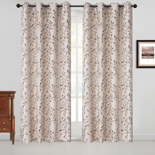  GYROHOME Floral Blackout Curtain Grommet Top Thermal Insulated Room Darkening Engery Saving Drape Noise Reducing No Formaldehyde,Sold in Pair(2 Panels)