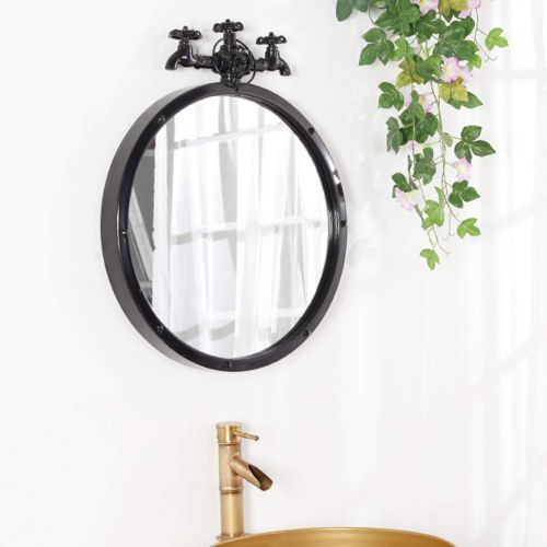  GYX-Bathroom Mirror Beautiful Vanity Mirror Cruise Mirror Bathroom Shaving Round Mirror Metal Frame Wall Mirror, Bedroom Decoration Hanging Vanity Mirror, Black