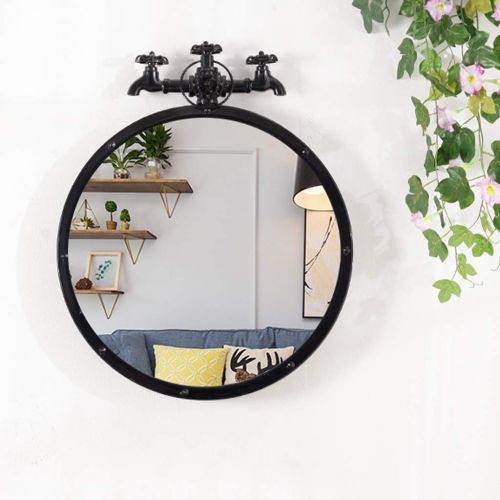  GYX-Bathroom Mirror Beautiful Vanity Mirror Cruise Mirror Bathroom Shaving Round Mirror Metal Frame Wall Mirror, Bedroom Decoration Hanging Vanity Mirror, Black