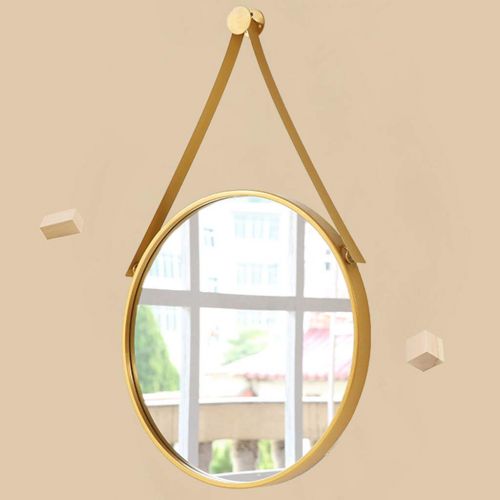  GYX-Bathroom Mirror Metal Frame Wall Mirror Bathroom Shaving Mirror, Hanging Decorative Mirror with Hanging Chain (Golden)