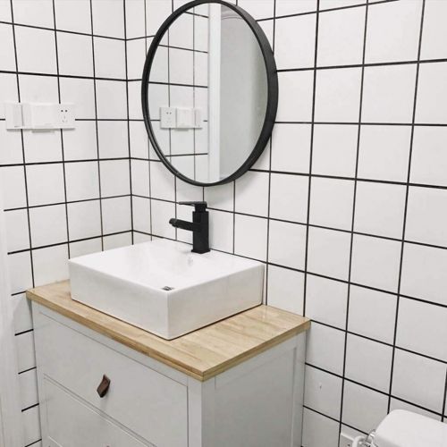  GYX-Bathroom Mirror Metal Frame Hanging Mirror Round Wall Mirror - Modern Bedroom, Bathroom Shaving Mirror Family Wall Mounted Vanity Mirror Black