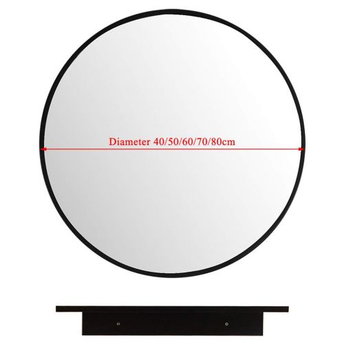  GYX-Bathroom Mirror 40cm Diameter Bathroom Shaving Mirror Metal Frame Wall Mirror with Shelf Bedroom Decor Hanging Vanity Mirror Hallway and Living Room, Black