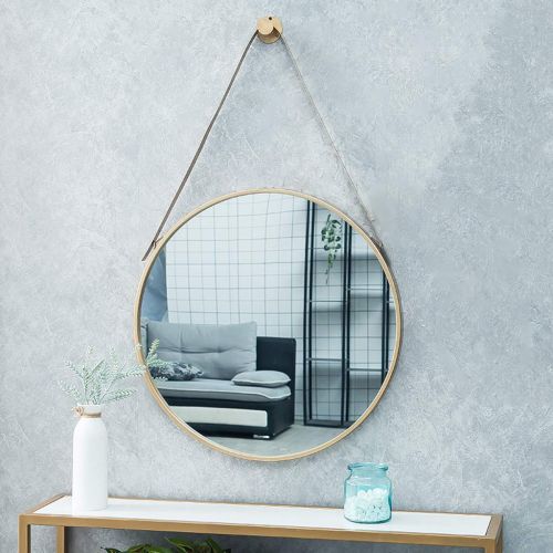  GYX-Bathroom Mirror Round Metal Hanging Mirror, 40-80cm Diameter Living Decoration Vanity Mirror Shaving Mirror Bathroom with Chain Wall Mirror - Golden