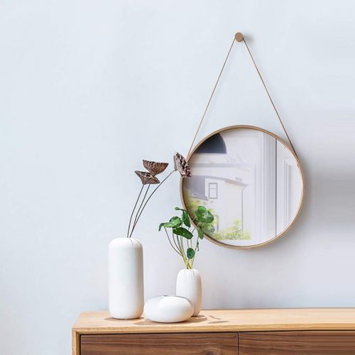  GYX-Bathroom Mirror Metal Frame Wall Mirror Bathroom Shaving Mirror, Hanging Decorative Mirror with Hanging Chain (Golden)