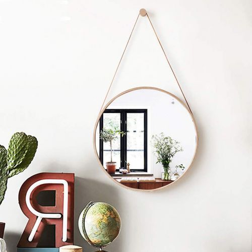  GYX-Bathroom Mirror Metal Frame Wall Mirror Bathroom Shaving Mirror, Hanging Decorative Mirror with Hanging Chain (Golden)