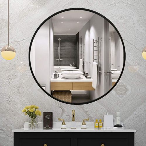  GYX-Bathroom Mirror Modern Bathroom Shower Wall Mirror Shaving Mirror Real Glass Mirror - Round for Entrance Passage, Bedroom, Living Room, Etc, Black