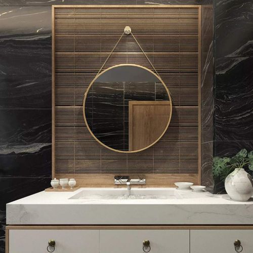  GYX-Bathroom Mirror Round Metal Hanging Mirror, 40-80cm Diameter Living Decoration Vanity Mirror Shaving Mirror Bathroom with Chain Wall Mirror - Golden