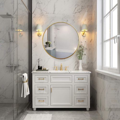  GYX-Bathroom Mirror Beautiful Bathroom Shower Wall Mirror Shaving Mirror Real Glass Mirror - Round for Entrance Passage, Bedroom, Living Room, Etc, Golden