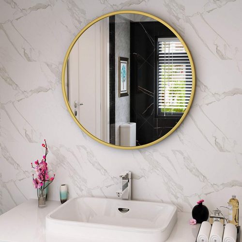  GYX-Bathroom Mirror Beautiful Bathroom Shower Wall Mirror Shaving Mirror Real Glass Mirror - Round for Entrance Passage, Bedroom, Living Room, Etc, Golden