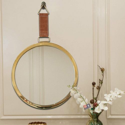  GYX-Bathroom Mirror Round Metal Hanging Mirror, 50/60cm Diameter Living Decoration Vanity Mirror Shaving Mirror Bathroom with Chain Wall Mirror - Golden