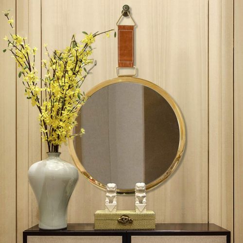  GYX-Bathroom Mirror Round Metal Hanging Mirror, 50/60cm Diameter Living Decoration Vanity Mirror Shaving Mirror Bathroom with Chain Wall Mirror - Golden