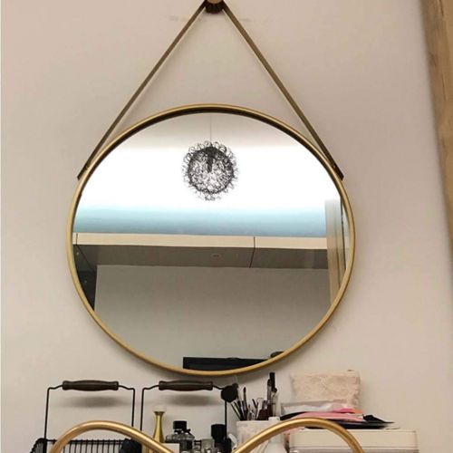  GYX-Bathroom Mirror Round Metal Hanging Mirror, 30-80cm Diameter Living Decoration Vanity Mirror Shaving Mirror Bathroom with Chain Wall Mirror - Golden