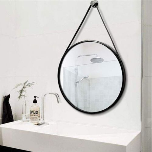  GYX-Bathroom Mirror Round Metal Hanging Mirror, 40-70cm Diameter Living Decoration Vanity Mirror Shaving Mirror Bathroom with Chain Wall Mirror - Black