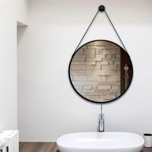  GYX-Bathroom Mirror Round Metal Hanging Mirror, 40-70cm Diameter Living Decoration Vanity Mirror Shaving Mirror Bathroom with Chain Wall Mirror - Black