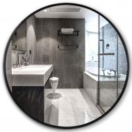 GYX-Bathroom Mirror 40cm Diameter Cosmetic Mirror Bathroom Shaving Mirror Metal Frame Wall Mirror, Bedroom Decoration Hanging Vanity Mirror Hallway and Living Room, Black