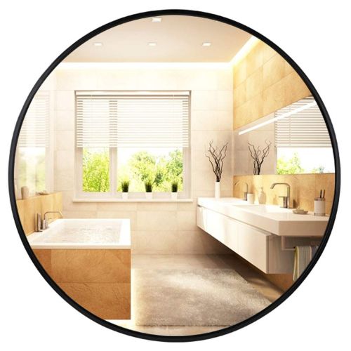  GYX-Bathroom Mirror 40cm Diameter Cosmetic Mirror Bathroom Shaving Mirror Metal Frame Wall Mirror, Bedroom Decoration Hanging Vanity Mirror Hallway and Living Room, Black